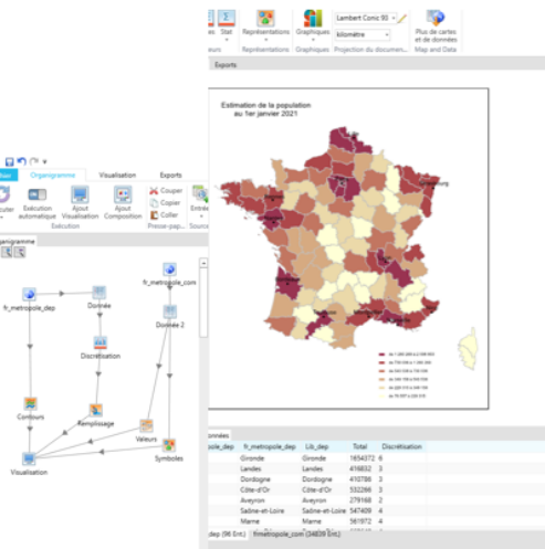 Cartographie précise représentant le nombre d'habitant par département en France en 2021.1