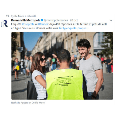 Tweet de Rennes métropole présentant une étude réalisée in situ.