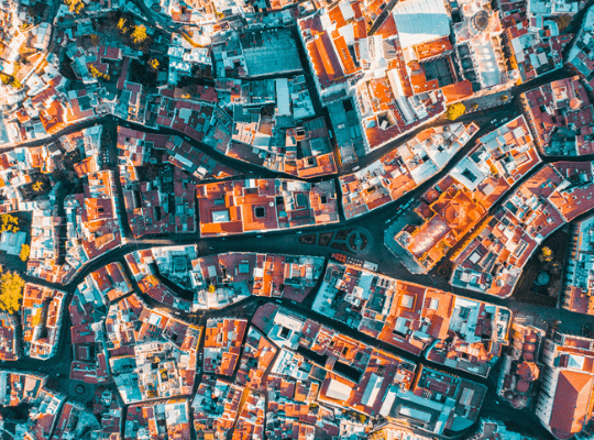 Photographie d'un territoire urbain vu du ciel.
